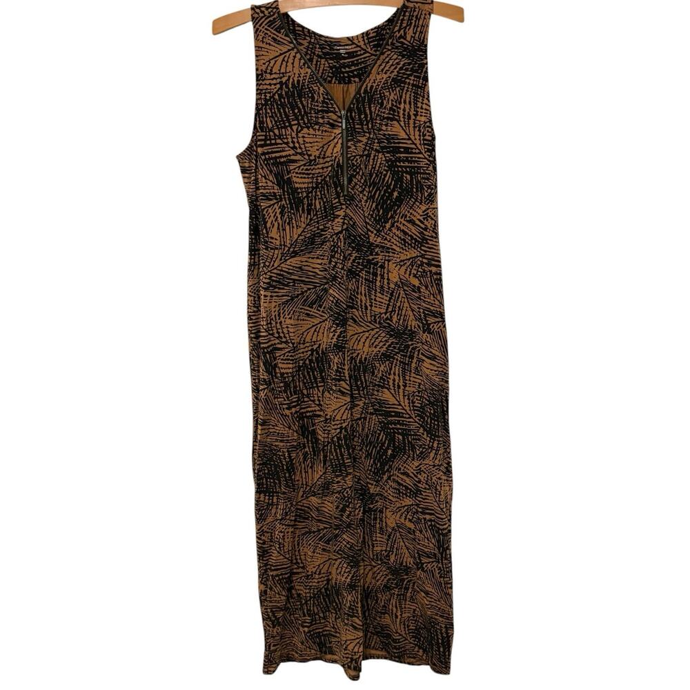 Garnet Hill | Maxi Dress Brown Black Sleeveless Zip- Size Medium